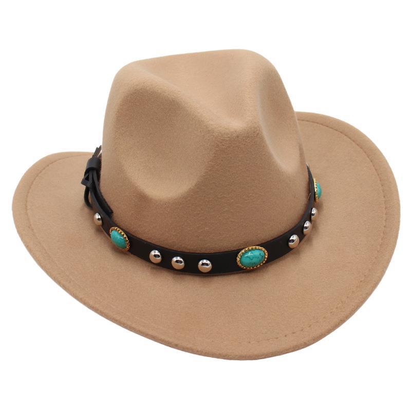 Cappello Tibetano da Bambino Tsering con Gioiello Cappello a Treccia Bordo Curvo Cappello in Feltro Cappello da Sole Genitore-Figlio Turchese Cappello da Cowboy Occidentale