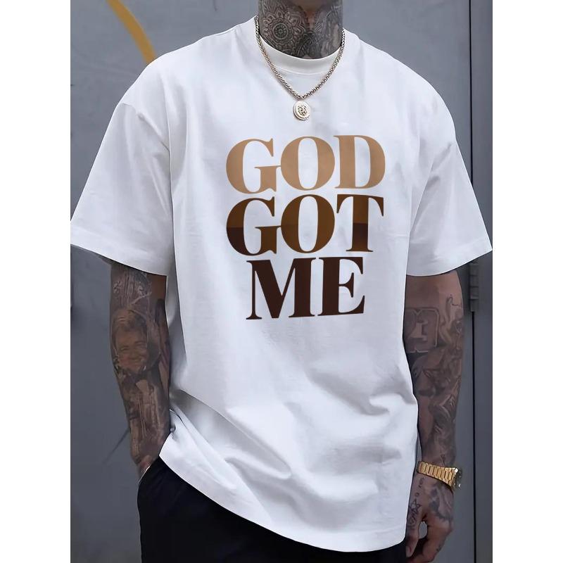 European Size Men S Plus SizeMen s Casual T-Shirt Black GOD GOT ME Graphic Tee for Streetwear S белый