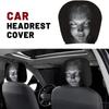 2Pcs Halloween Horror Face Printed Car Headrest Covers Soft Polyester Washable Universal Elastic Dustproof Protective Cushion