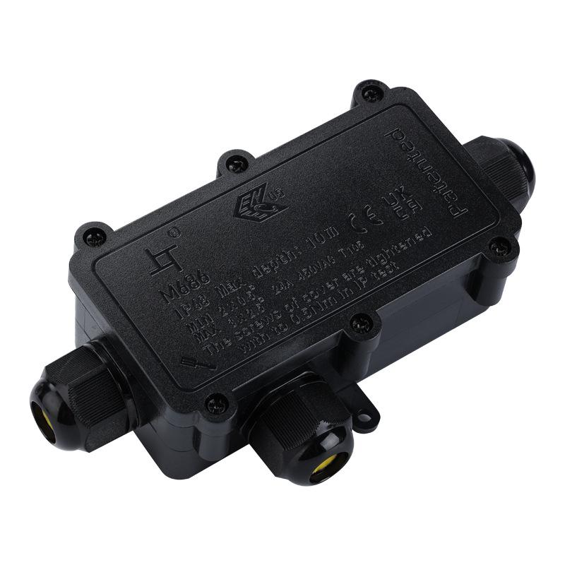 Hydraulická vodotěsná krabice pro kabelové konektory: Stříkající vodě odolná rozbočovací krabice 1 vstup / 2 výstupy pro vysoký výkon