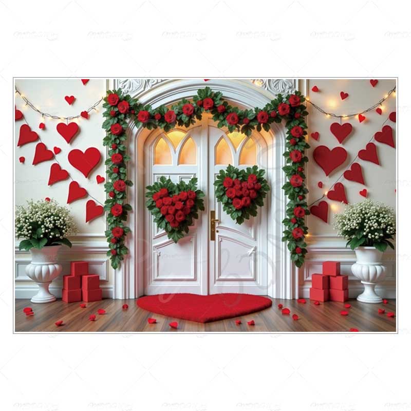 MOON.QG Valentine's Day Decoration Photo Background Candy Shop Teddy Bear Rose Soad Backdrops For Photography Studio Photozone