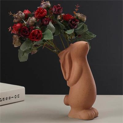 Ceramic Cartoon Rabbit Vase Flower Arrangement Container Cute Animal Sculpture Rabbit Flower Vase Interior Aesthetic Decoration