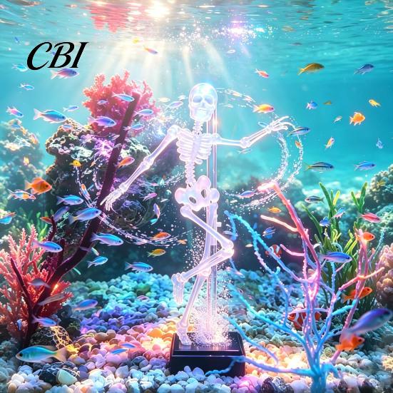 Aerodynamic Bubble Landscaping Dancing Skeleton Bubbler Aquarium Decoration, Movable Pneumatic Fish Tank Ornament Resin with 1-Meter Air Hose,