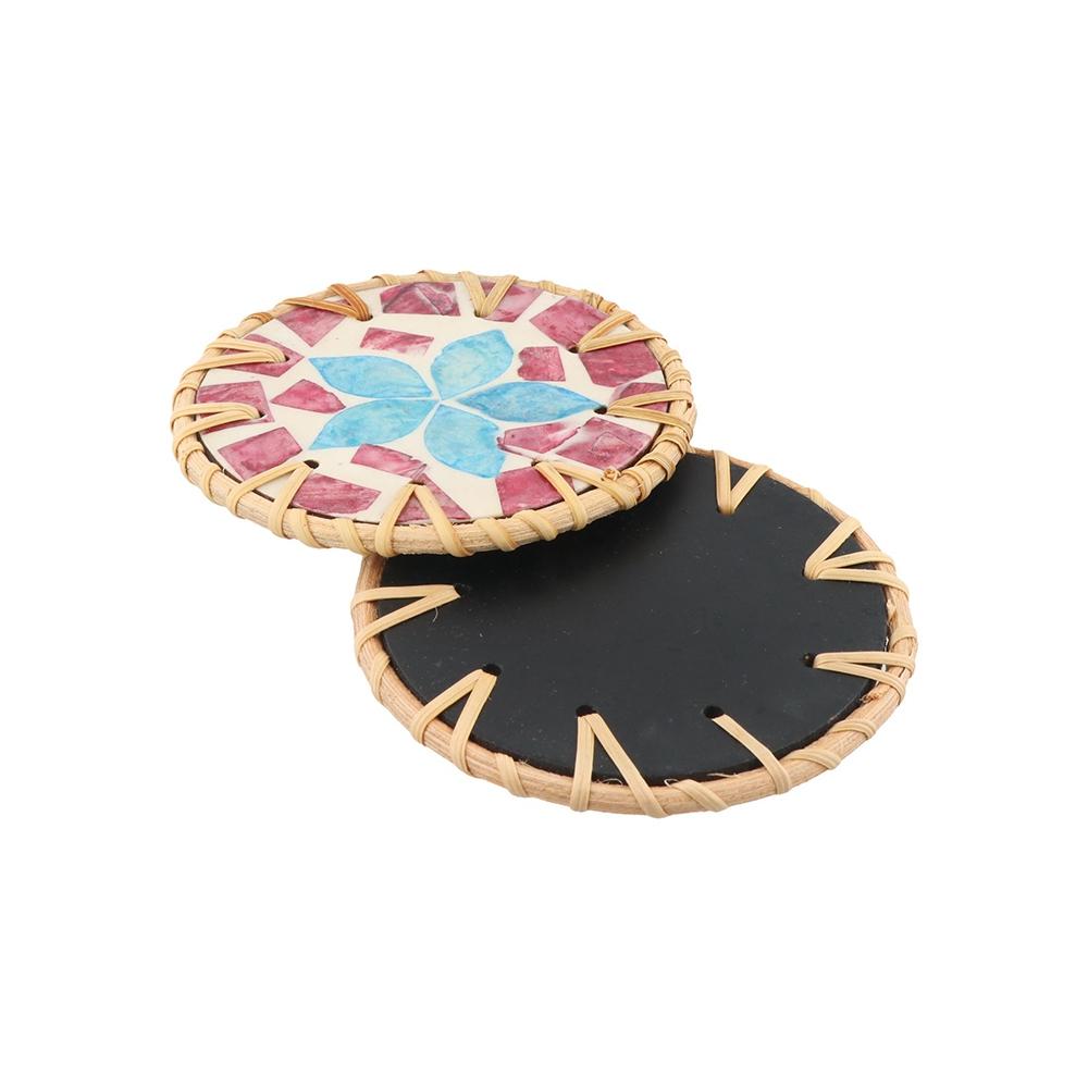 Round Rattan Shell Cup Mat 10cm Coaster Table Decoration Seashell Cup Mat  Dining Table