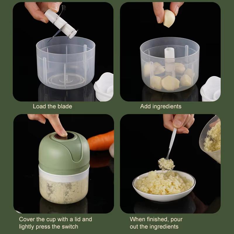 250ml Electric Garlic Masher Crusher Wireless Kitchen Food Chopper Usb Portable Meat Grinder Crushed Ginger Vegetable Crusher