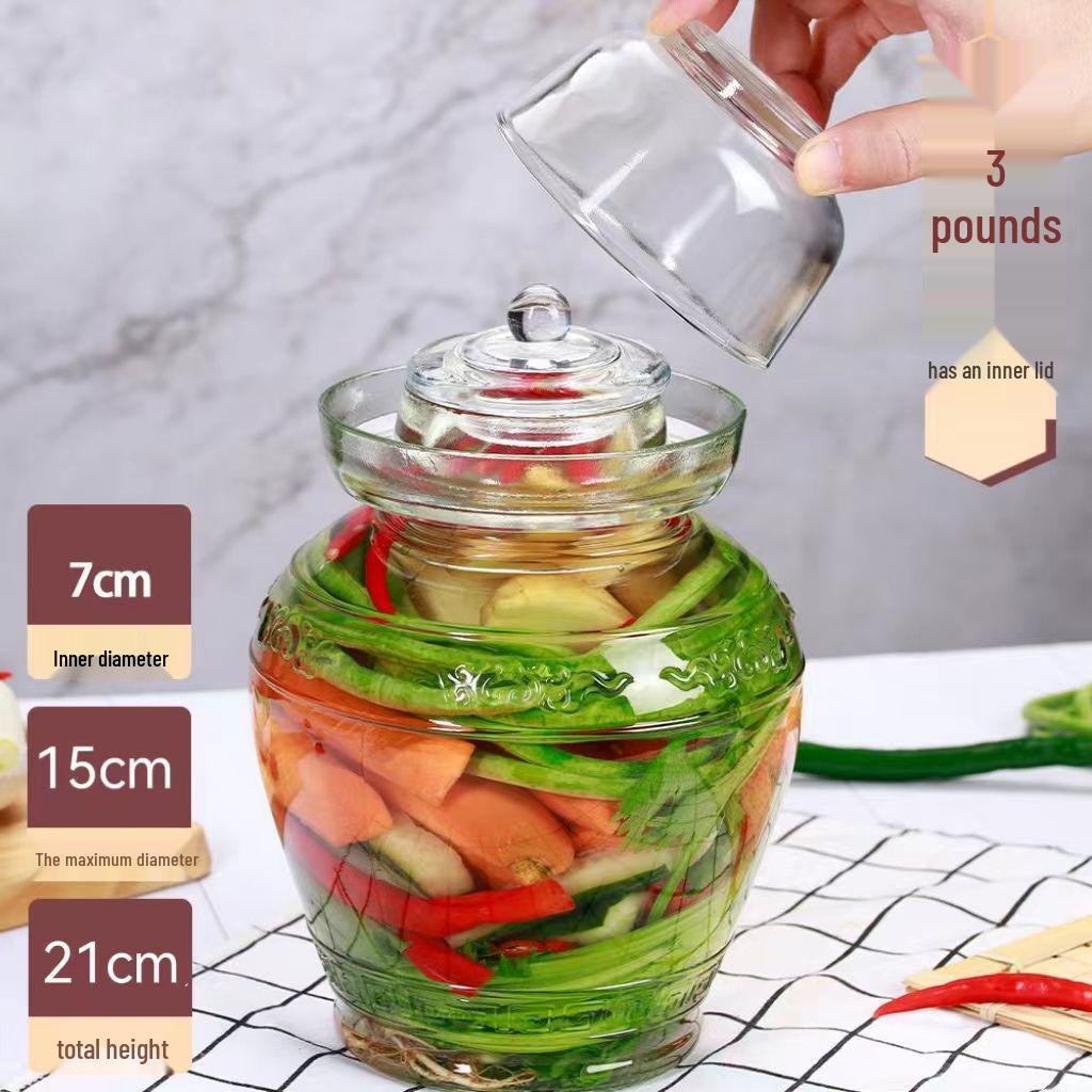 Thickened Glass Jar for Pickling: Sealed Household Container for Vegetables and Sauerkraut.