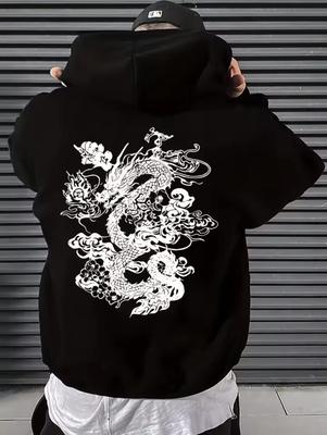 Japanse Draak Grafische Hoodie, Vintage Chinese Stijl Streetwear
