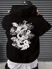 Japanese Dragon Graphic Hoodie, Vintage Chinese Style Streetwear