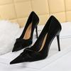 2024 New Korean Elegant Banquet High Heels with Thin Heels and Shallow Mouth Pointed Bow Women's Singles