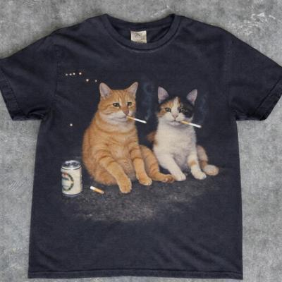 Smoking Cat Graphic T-Shirt, Vintage Cat Tee, Retro Streetwear Shirts, Funny Meme Shirt