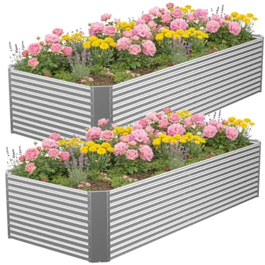 

2 Pcs 8 x 3 FT Galvanized Steel Raised Garden Bed Deep Outdoor Planter Box for Root Vegetables Herbs Flowers Easy DIY Home Gard United States