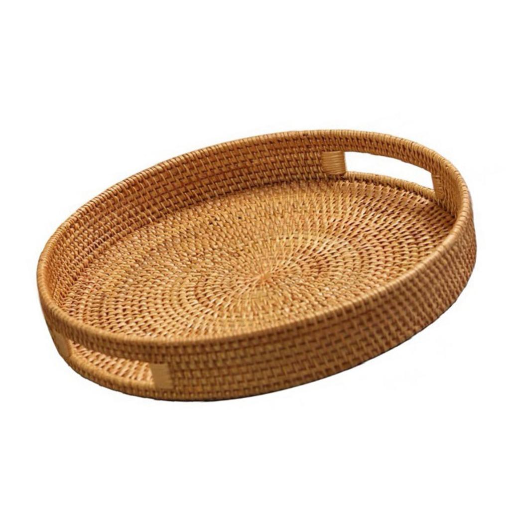 Elegant Round Rattan Tray with Handles Portable Accessory for Serving Food and Enhancing Home Aesthetic Daily Use