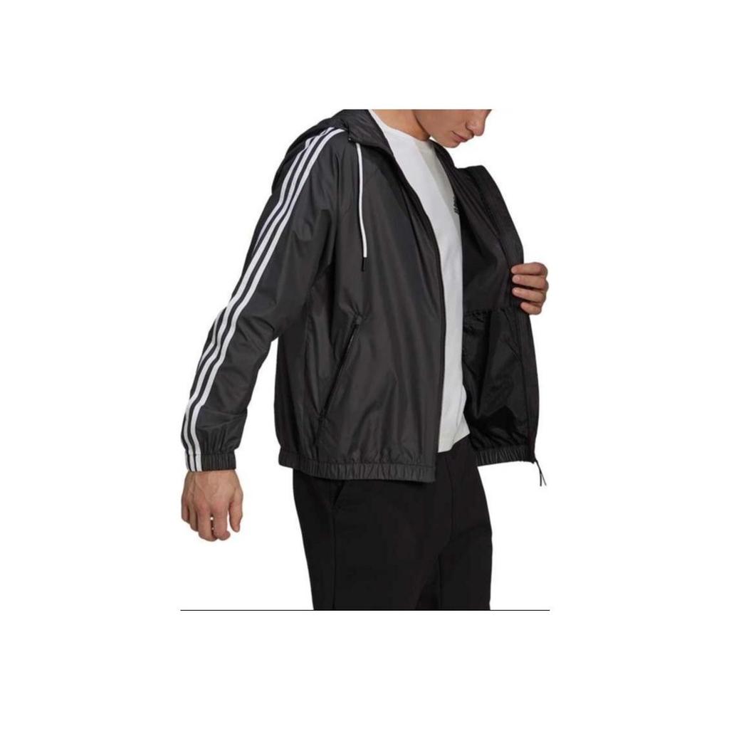 Adidas Classic 3-Stripes Zip Pockets Drawstring Hoodie Jacket Men Outerwear Black H65776