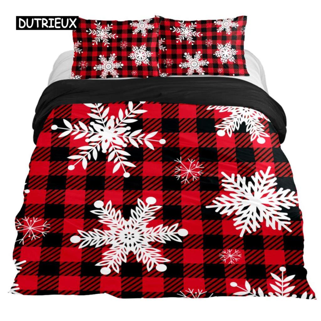Snowflake Duvet Cover Set Winter Theme Christmas Illustration Cold Weather Season Twin Bedding Set King Size Soft Quilt Cover
