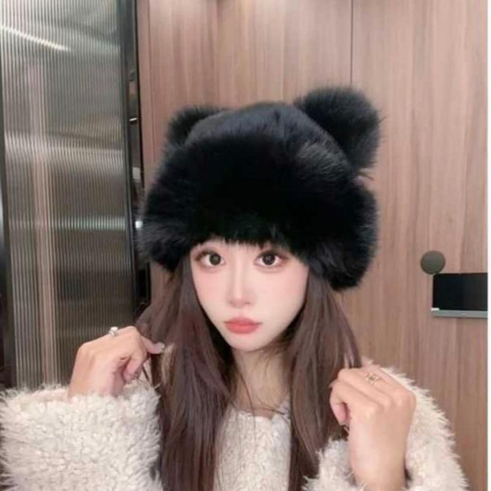 Осенне-зимняя утолщенная теплая шапка-ушанка с ушками кошки, стильная универсальная зимняя шапка