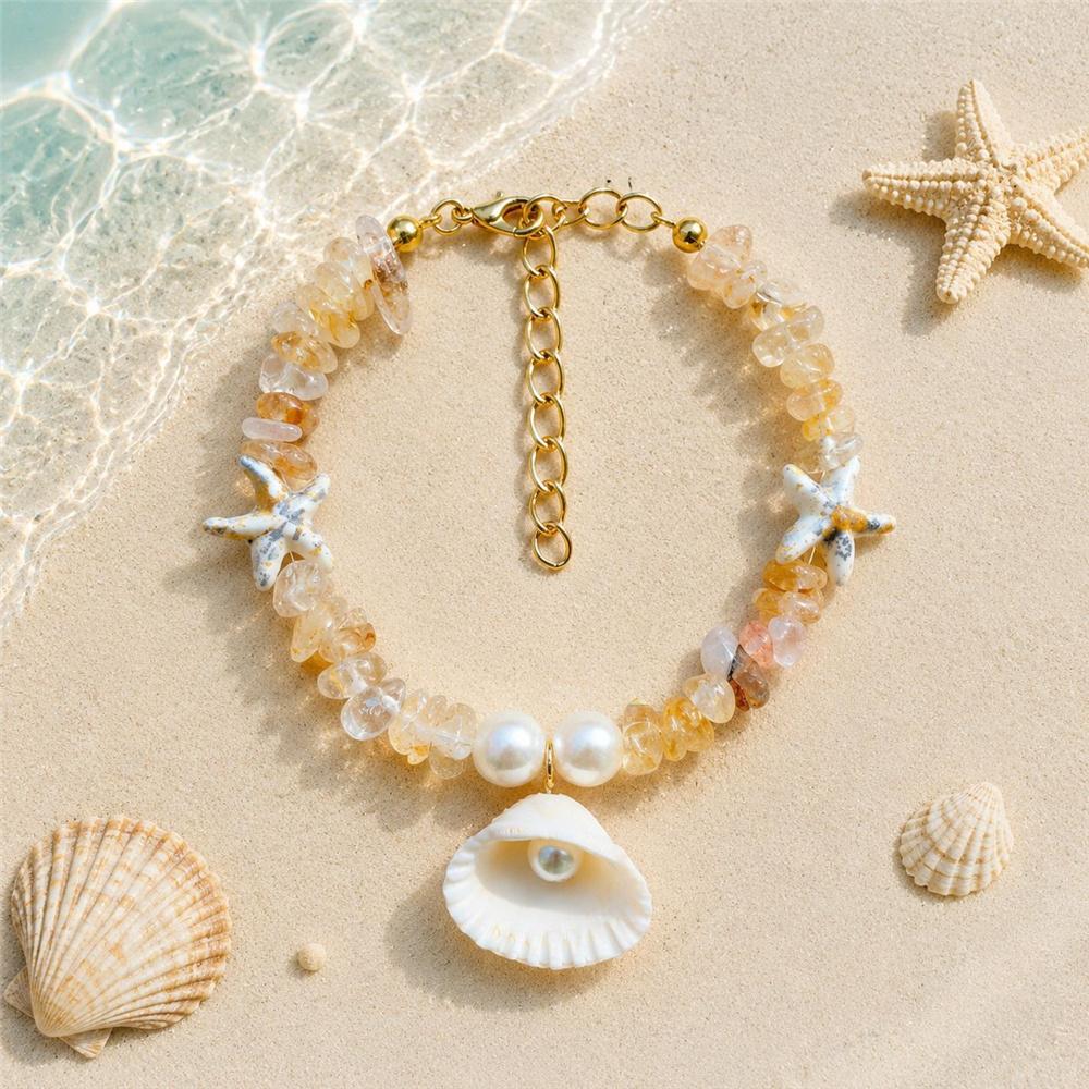 Holiday Charm FemaleBohemian Multicolor Crystal Starfish Shell Pearl Adjustable Bracelet Gold Color Wedding Jewelry For Women