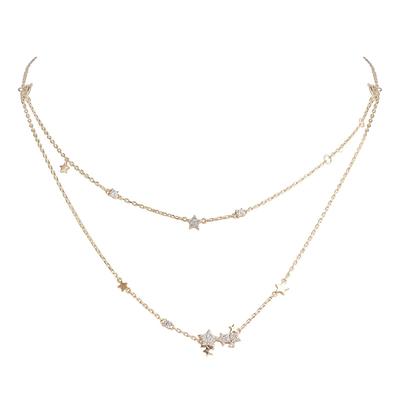 Ins Internet Celebrity Doppelschichtige Schlüsselbeinkette S925 Sterling Silber vergoldete Zirkon glänzende Halskette kann als Armband verwendet werden