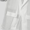 INCERUN Men Lapel Sleeveless Stitching One Button Striped See Through Waistcoats