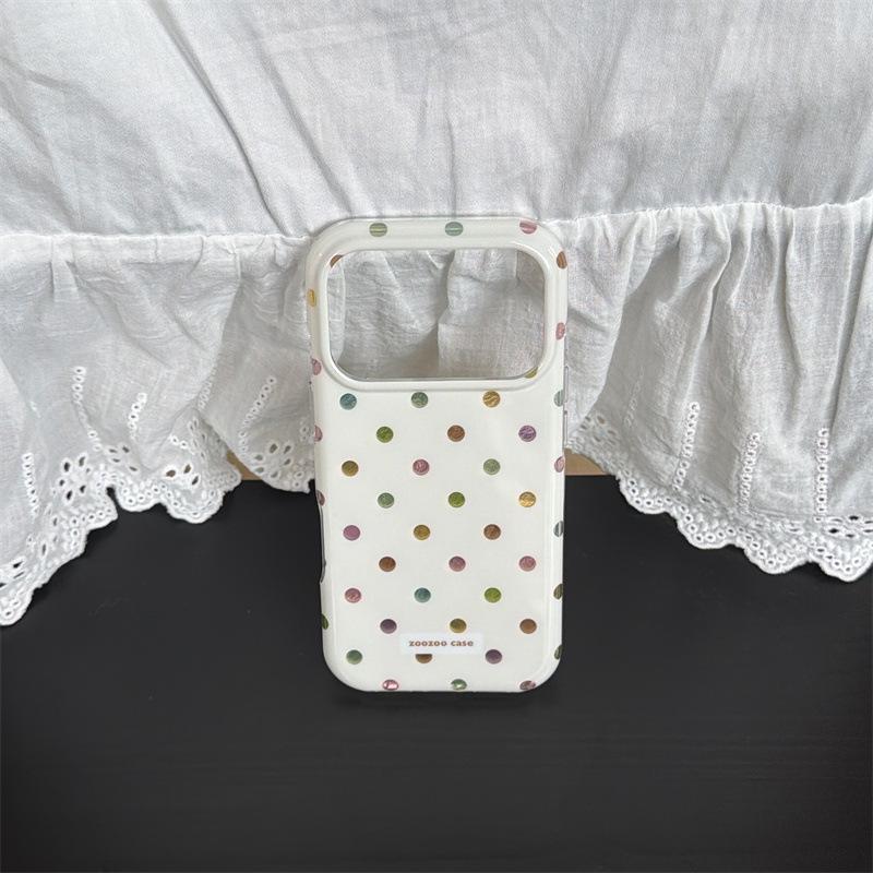 Beige Background with Colorful Polka Dots Phone Case for iPhone 17 Pro Max, 16 Pro, and 15 Pro Double Layer Protection