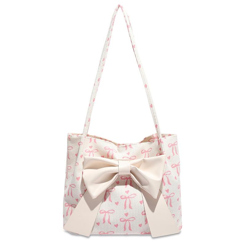 

Korean new sweet and fashionable large-capacity bow canvas bag tote bag going out to commute to class shoulder bag women белый