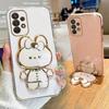 Phone Case For iPhone 17 16E 17 Air 15 14 13 12 11 Pro Max 16 Plus Makeup Mirror Rabbit Holder Straight Edge Soft Cover