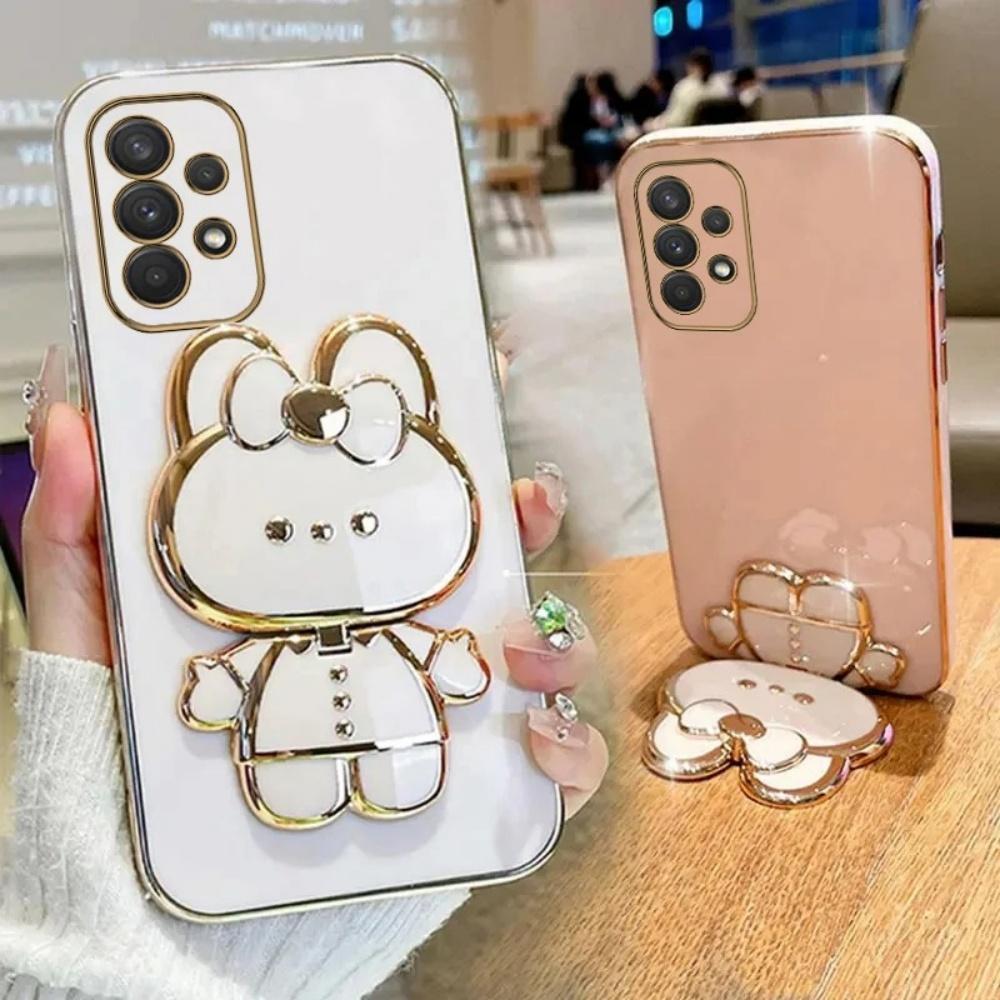Phone Case For Xiaomi Poco X7 X6 F7 Pro M6 F6 F3 F4 X5 X3 C65 C75 Makeup Mirror Rabbit Holder Straight Edge Soft Cover