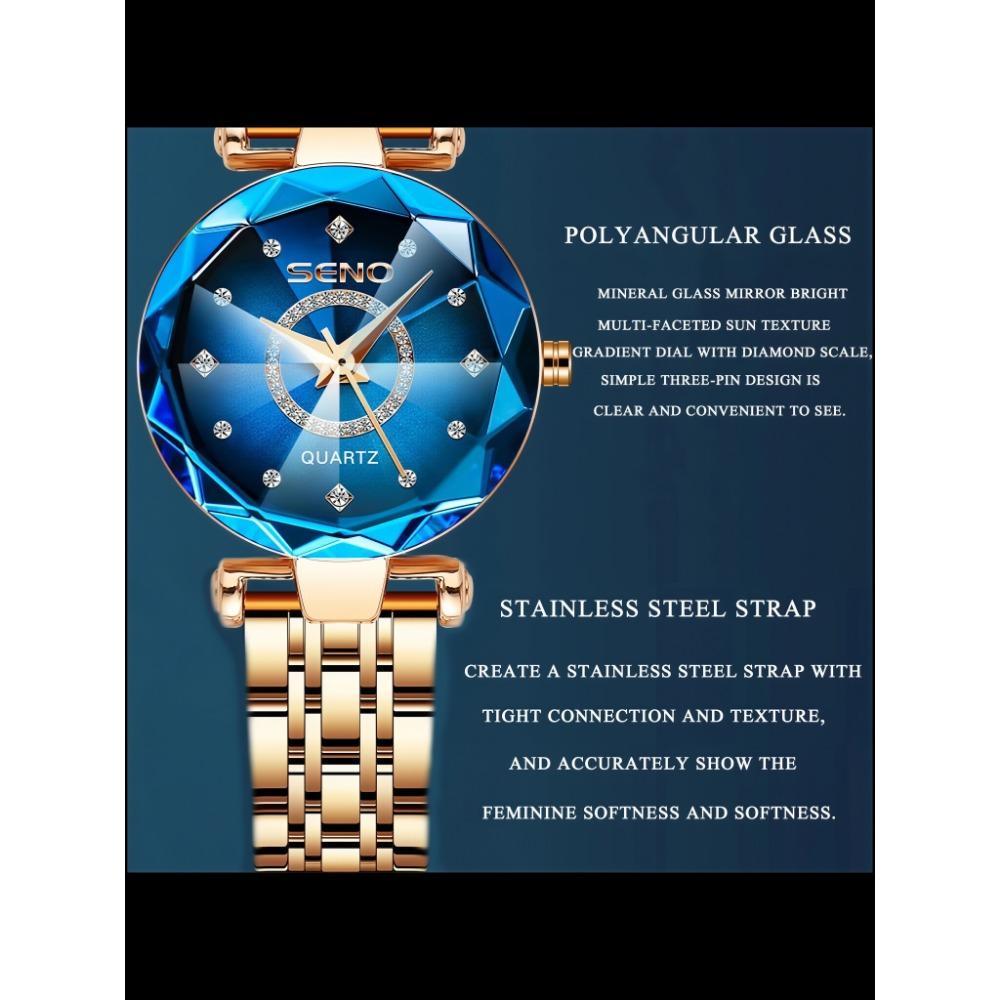 Luxury Elegant Women's Watch Rhinestone Ocean Heart Waterproof Rose Gold Stainless Steel Quartz Women's Fashion Birthday Gift