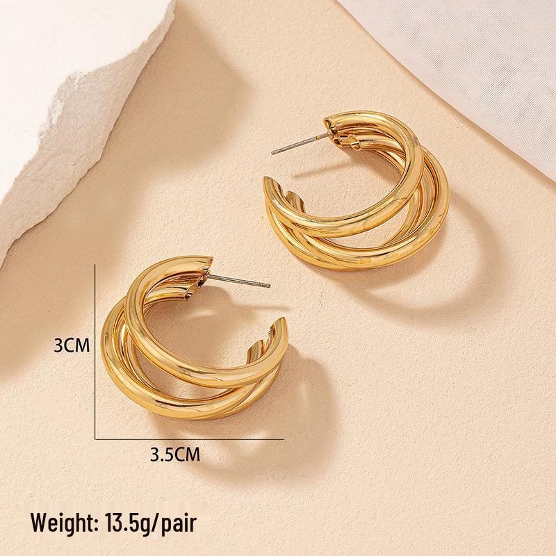 

Корейские ретро серьги-пусеты в виде многослойных кругов-макарон для женщин