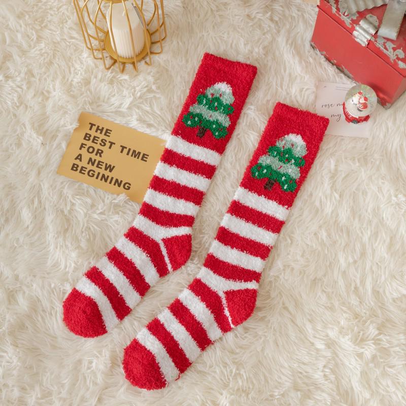 Women's Cute Reindeer & Snowman Coral Fleece Mid-Calf Socks - Thick, Lined for Autumn & Winter
