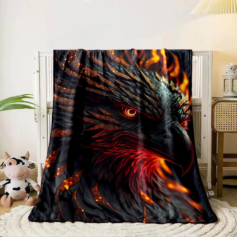 A fiery, phoenix-like bird with glowing feathers and intense, vivid eyes. for all seasons blanket lunch break throw gift