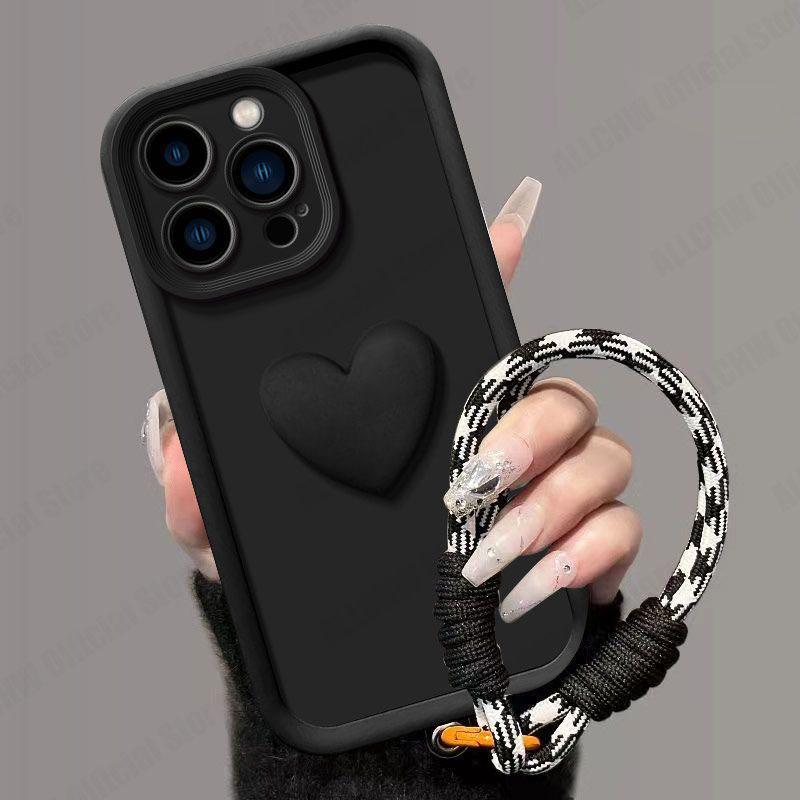 For Oppo Reno12 F Case OPPO Reno 12F 5G CPH2637 Phone Case Love Heart Hnad Strap Back Cover