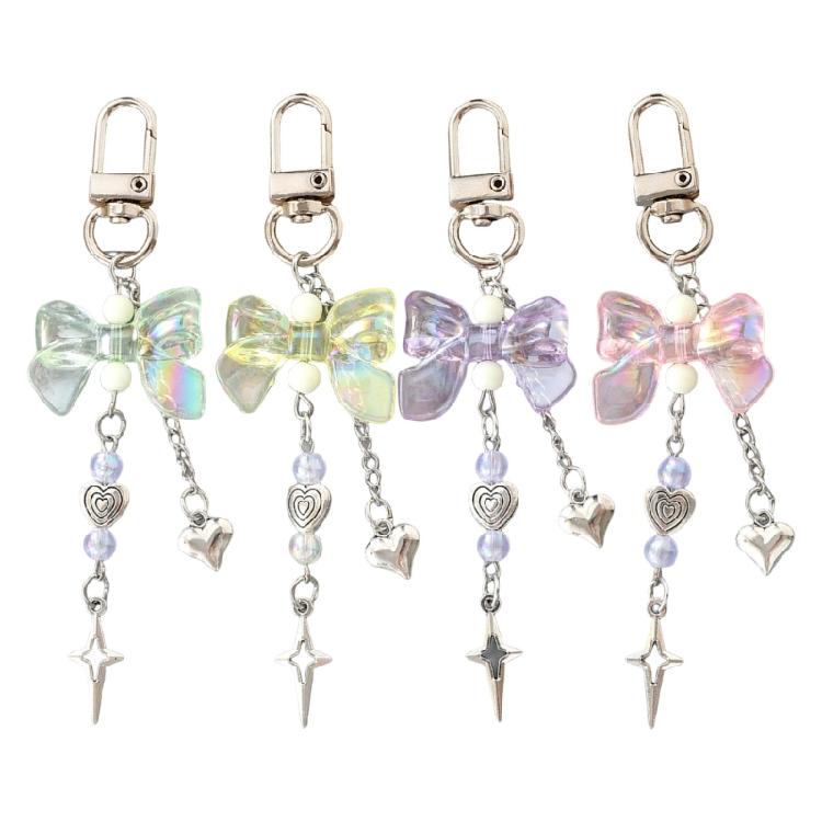 Niedliche Schlüsselanhänger für Mädchen,Liebevolle Auto-Schlüsselanhänger-Accessoires,Schlüsselanhänger-Taschenanhänger für Damen Stern Herz Schleifen Schlüsselanhänger