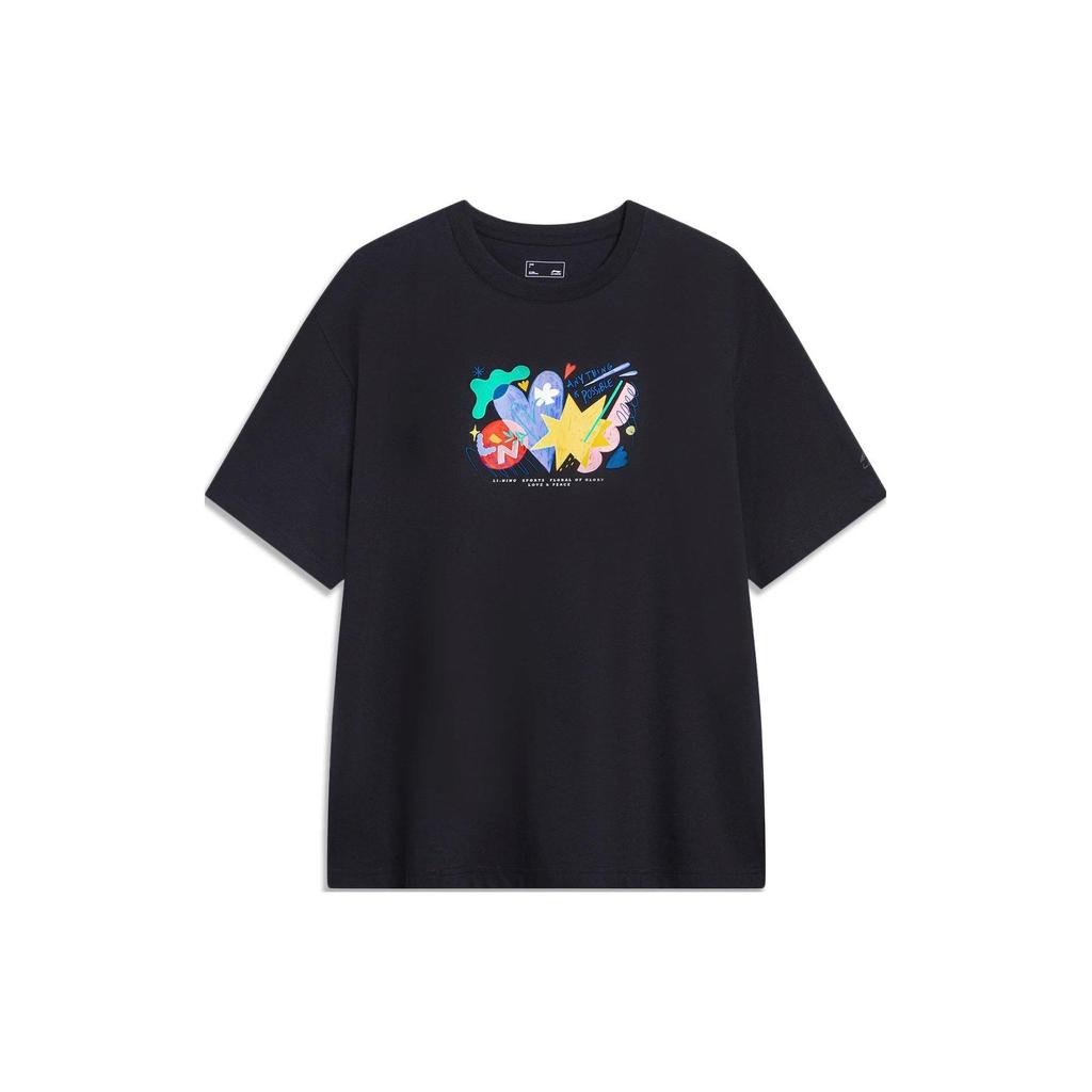 Li-Ning Sports Trend Series Letter Print T-Shirt Men Tops Black AHST459-4