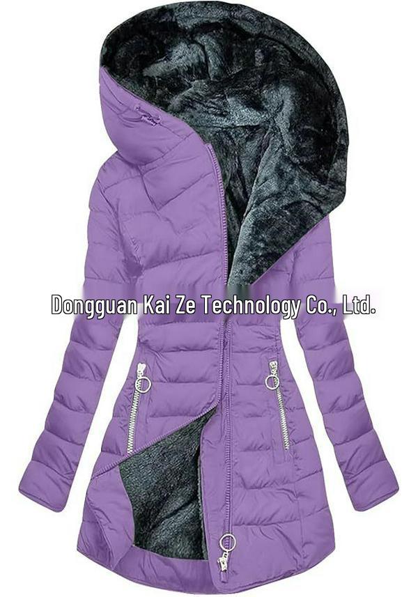 Mid-Length Slimming Hooded Jacket - Women's Thickened Cotton with Velvet Lining