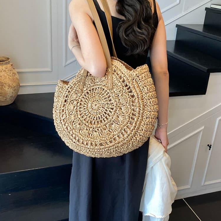 Round Straw Bag Women's Shoulder Beach Bag
