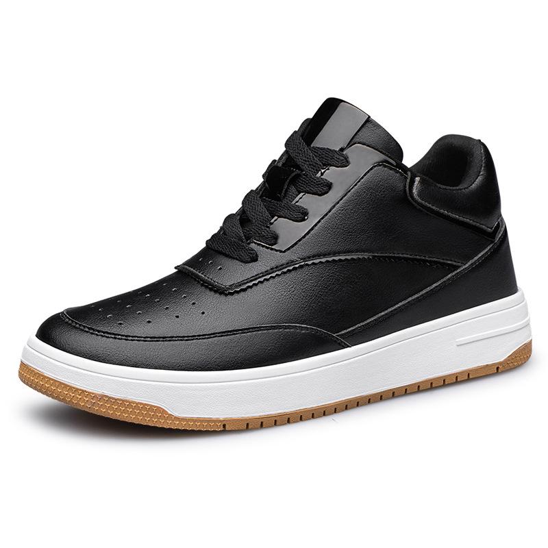 Men s Height-Increasing Platform Sneakers - Cowhide, Thick Sole, White Casual Shoes for Spring & Autumn 41 чёрный
