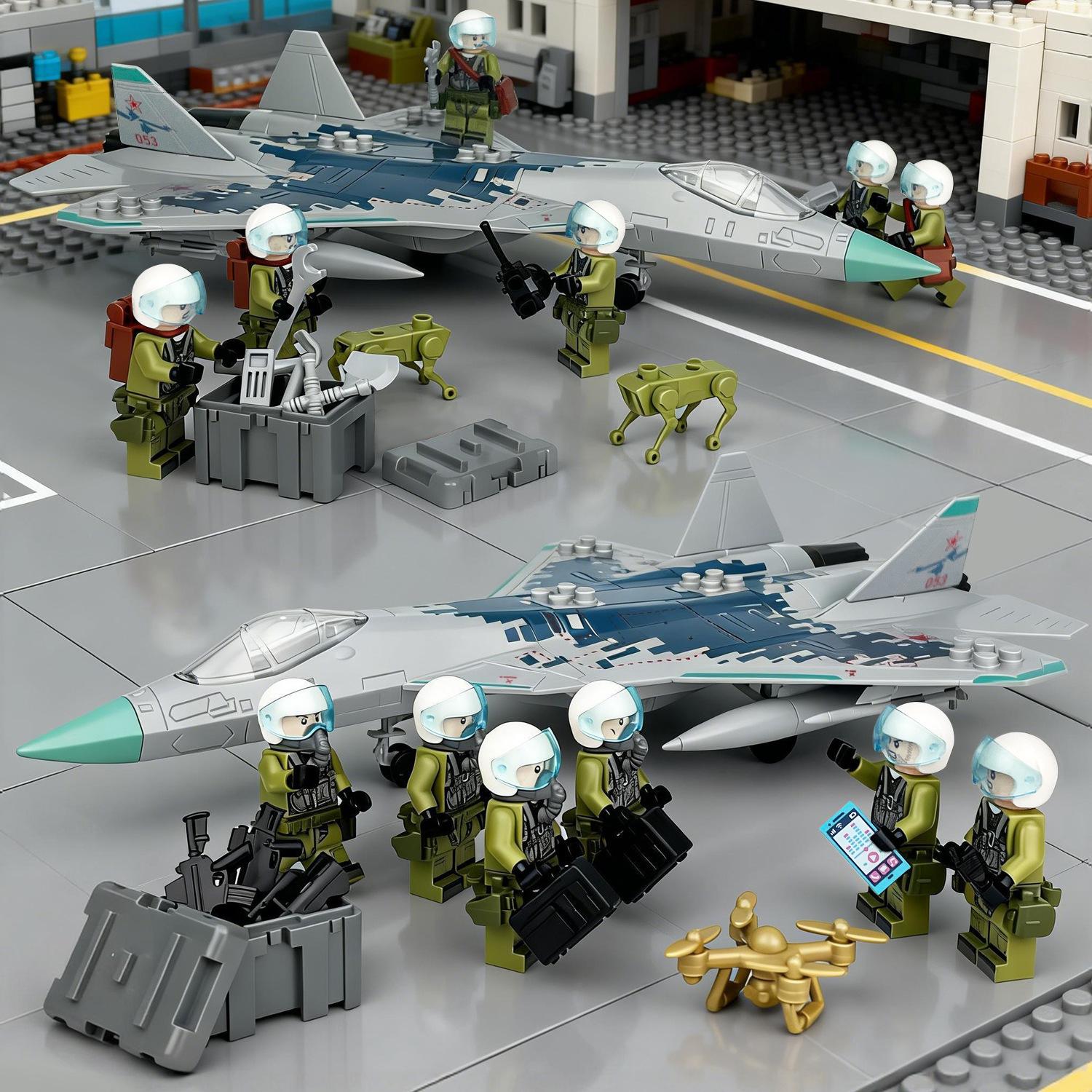 Package P42 Fighter Air Force Miniature Pilot Children Assemble Small Particles Building Block Toy Wheel