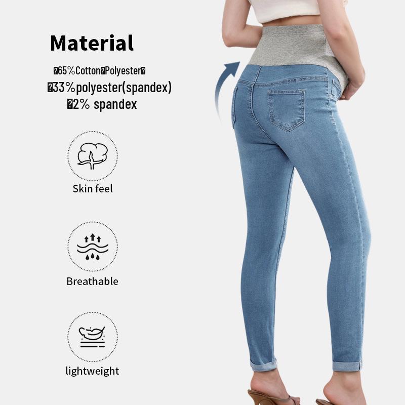 Jeans Skinny Premaman a Vita Alta - Autunno/Inverno, Supporto per la Pancia, Vestibilità Comoda, Modellante, Lunghezza Nove Punti, Apertura della Gamba Stretta