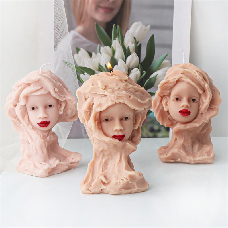 3D Stone Girl Silicone Candle Mold DIY Girls Gypsum Form Carving Art Aromatherapy Plaster Mold Home Decoration Handmade Gifts