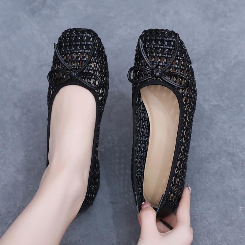 Fashion GKTINOO 2025 Summer New Genuine Leather Sandals For Women Hand-woven Hollow Low Heels Soft Sole Large Size Women's Shoes