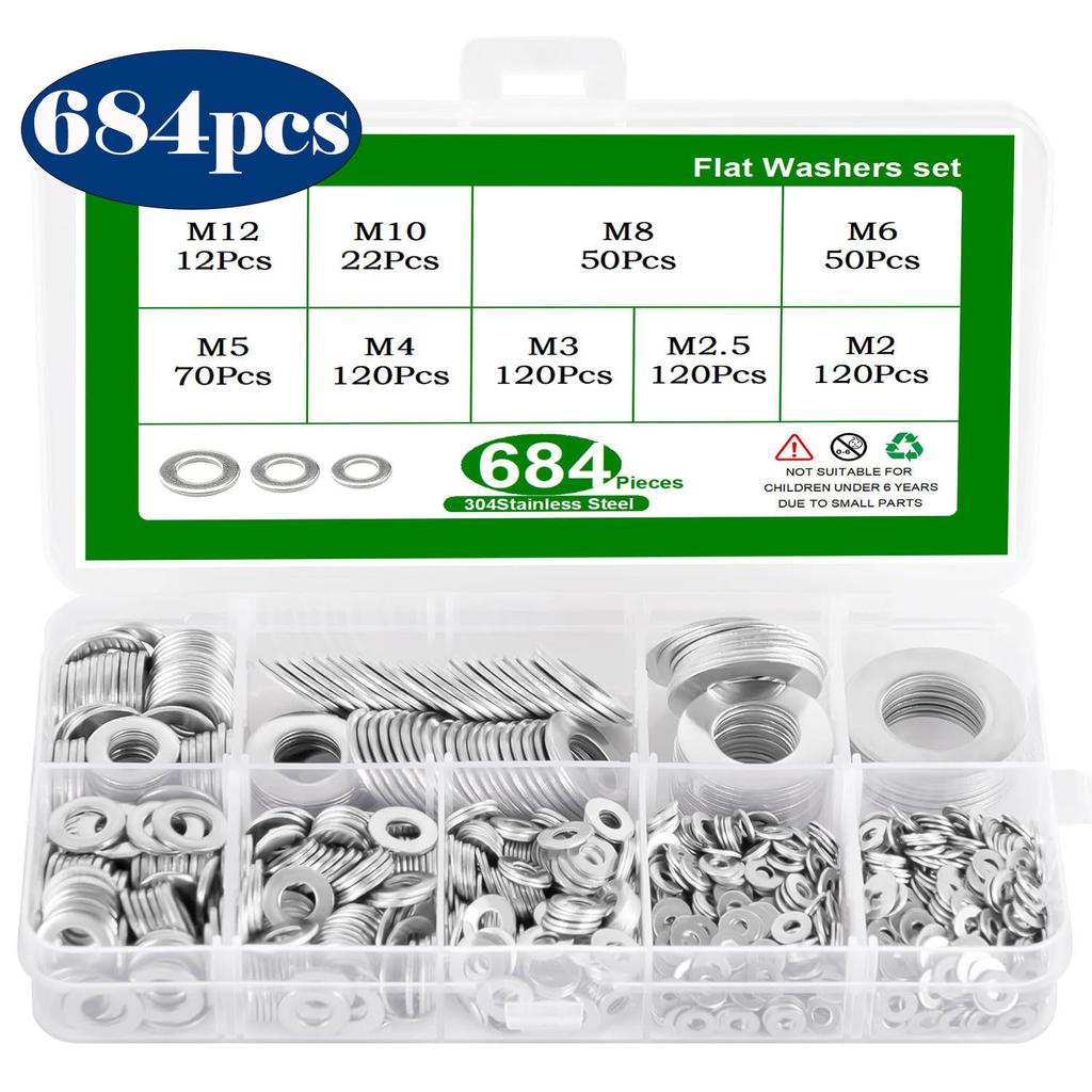 520pcs580pcs620pcs684pcs180pcs360pcs900pc Flat Washer Set 304 Stainless Steel