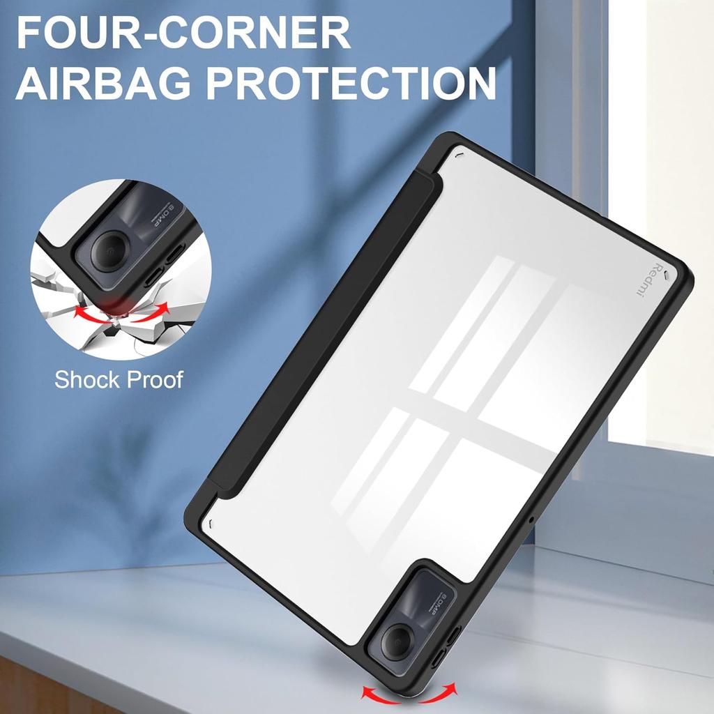 For Xiaomi Redmi Pad SE 11 inch Tri-Folding Flip Tablet Case Acylic Transparent Back Case Pencil Holder Auto Sleep/Wake