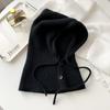 Korean balaclava hat for women, winter warm hat with integrated neck warmer, couple's style, ear protection, knitted wool hat