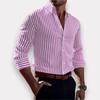 Camicia Casual a Maniche Lunghe a Righe Verdi e Bianche da Uomo