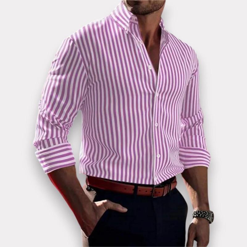 Camicia Casual a Maniche Lunghe a Righe Verdi e Bianche da Uomo