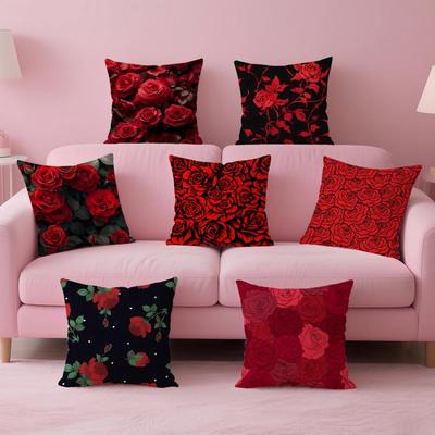 Bellissima ed elegante arte Rosa Rossa Copricuscino Federa Tessuto Morbido Amichevole Cerniera a Scomparsa