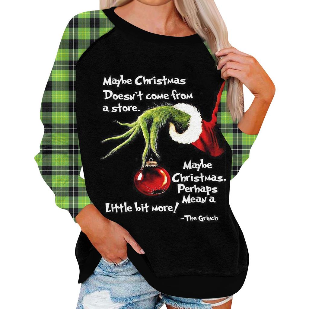 Damenmode, lässig, Rundhalsausschnitt, Langarm, Weihnachtsdruck, Raglanärmel, Sweatshirt-Oberteil