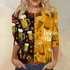 Womens Casual Crew Neck Three Quarter Sleeve Printed Top Relaxed Fit Soft Lightweight Festival Theme T Shirt Blouse
