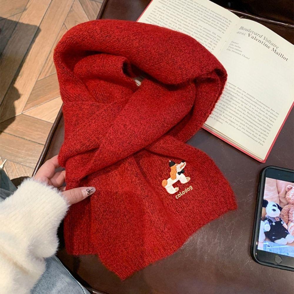 Dachshund Knitted Scarf Thicken Winter Wool Scarves Classic Dog Embroidered Shawl  Women/Men