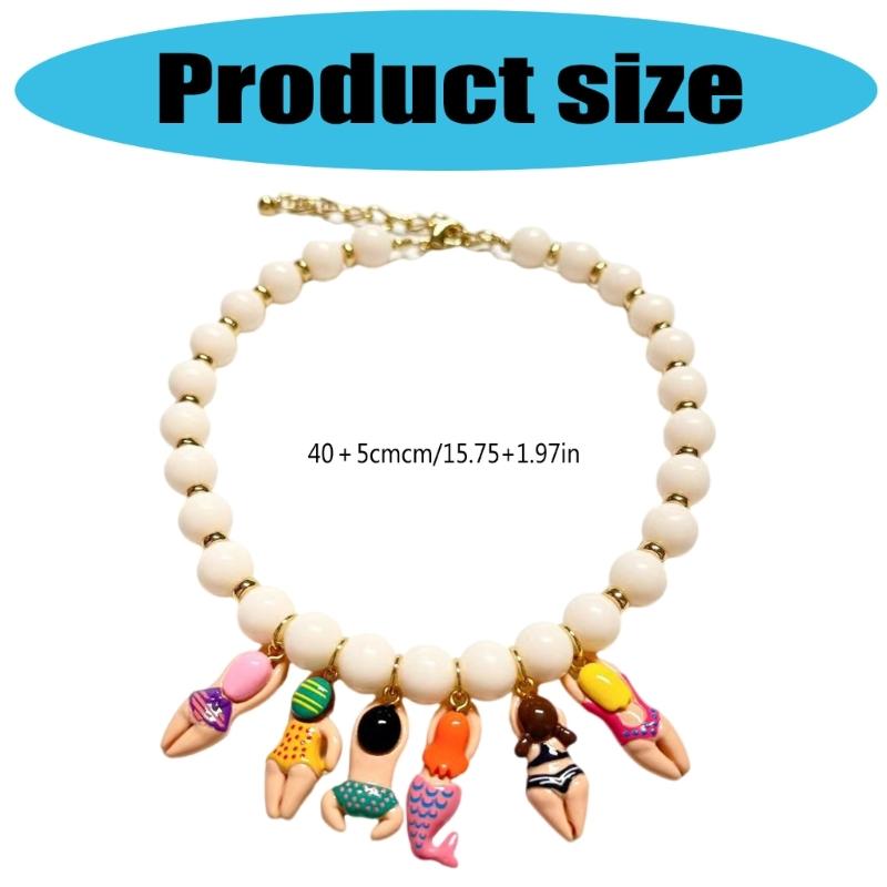 Creative Handmade Bead Bikini Doll Pendant Necklace With Colorful Glass Beads for Kids Beach Party Accessories
